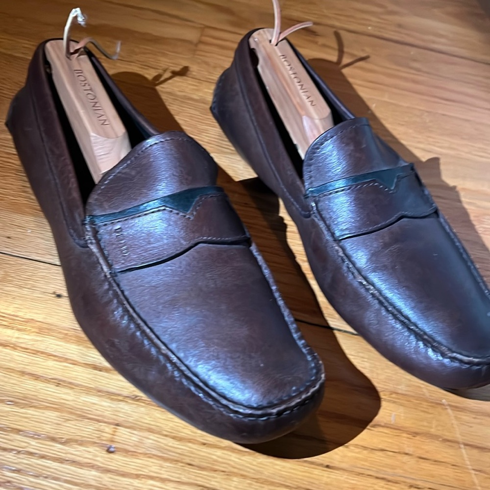 Prada, Men’s Driving Leather Loafer, Size 10, Brown with Black accent.